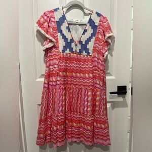 THML Pink and Orange Flutter Sleeve Sundress